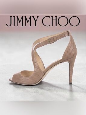 Jimmy Choo Emily 85 Ballet Pink Textured Stiletto Sandal with Ankle Strap